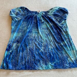 1215 Blue Puff Sleeve Embellished Blouse